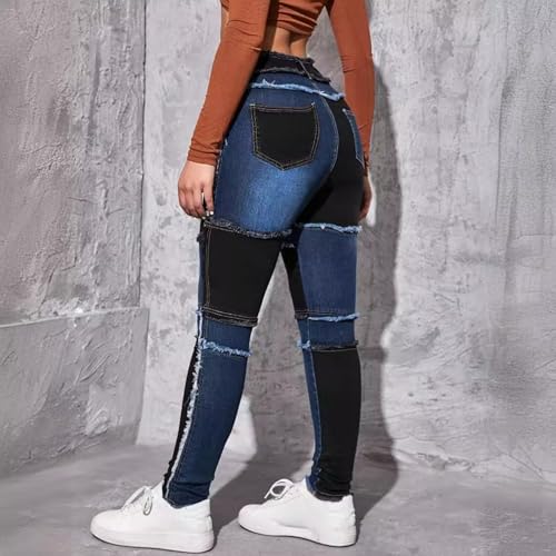 Jeans Pants Trousers Denim Slim Fit Mid Waist Fringed Elastic Tight Fit Color Blocked Casual Jeans for Women4