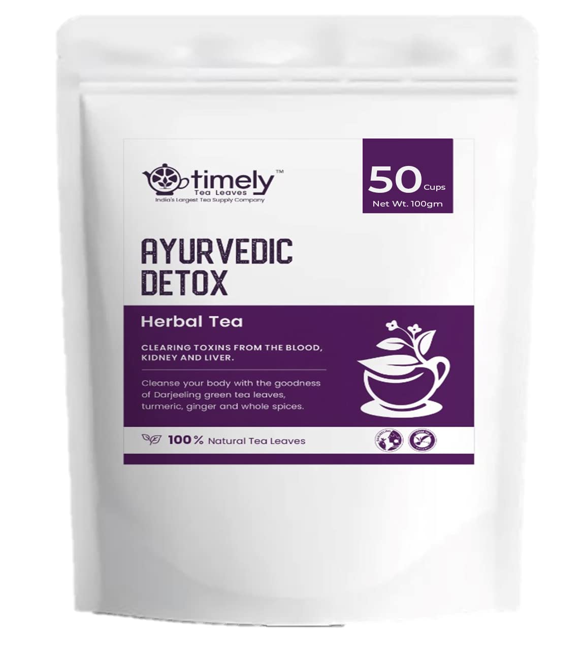 Timely Ayurvedic Detox Green Tea for that improve digestion and detoxify the body I 100gm for 25 Cups pack |Whole Leaf TeaI 100% Natural Ingredients