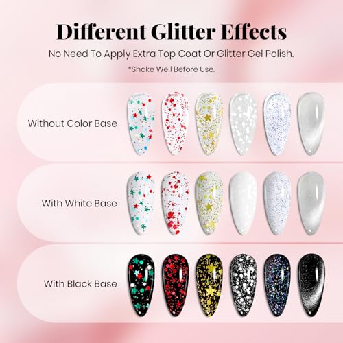 Image of Beetles Glitter Gel Top Coat Set, 6Pcs 10ml Sparkle Glitter Cat Eye Top Coat Gel Nail Polish No Wipe Long Lasting Soak Off U V LED Manicure Salon DIY Gifts for Women