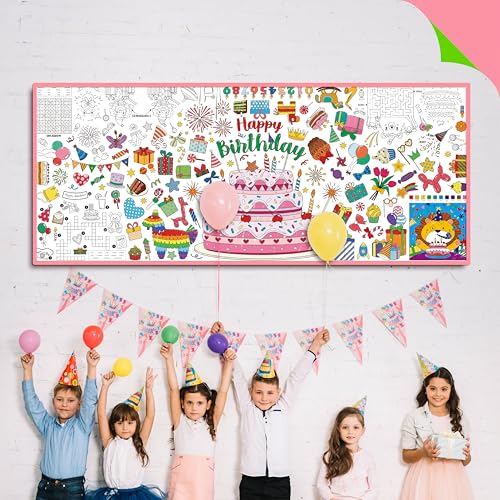 Image of Birthday Coloring Poster, Large Coloring Activity Paper 75 inch x 31 inch Jumbo Size Versatile Paper DIY Painting Drawing Banner /Tablecloth for School, Birthday Parties, Wall Decor