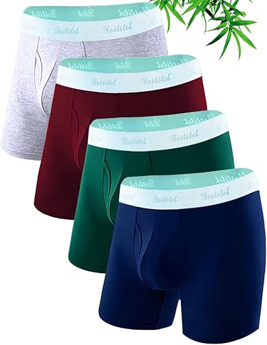 Calzoncillos tipo bóxer de bambú para hombre, transpirables, de secado fresco, suave, con bragueta, súper elasticidad, paquete múltiple