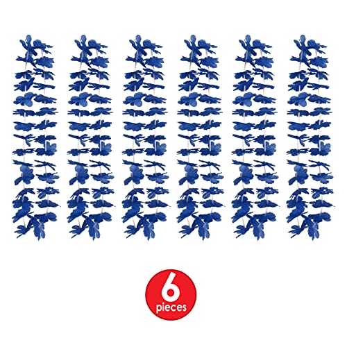 Beistle 6 Piece 40" Blue Floral Hawaiian Leis For Luau Party Supplies And Tropical Favors #TOP4