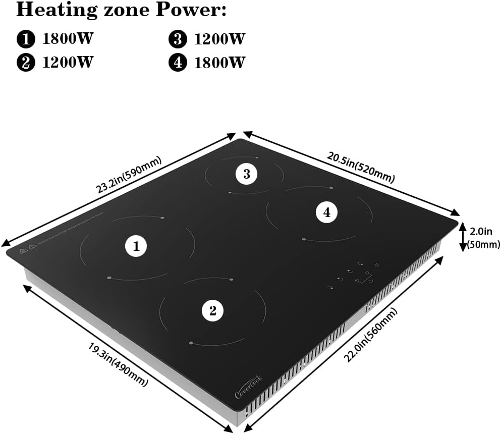 COVERCOOK 4 Zone Piano cottura in vetroceramica,Piano di Cottura Elettrico Incorporato 60 cm con Controllo del Sensore,9 Livelli di Potenza,Nero,6000W COVERCOOK 4 Zone Piano cottura in vetroceramica,Piano di Cottura Elettrico Incorporato 60 cm con Controllo del Sensore,9 Livelli di Potenza,Nero,6000W