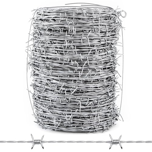 LEIFIDE 500ft Real Barbed Wire 16 Gauge 4 Point Barbed Wire Fence for Crafts Fences and Yard Barb Galvanized Barbwire Garden Bird Feeder Chicken Wires