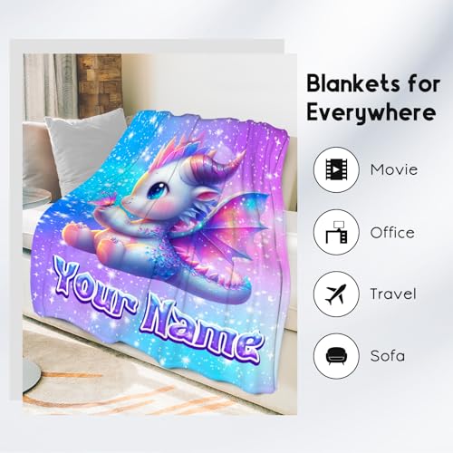 Kids Blanket for Girls Personalized Dragon Blankets Gifts - Comfy Cozy Fleece Throws for Couch, Bed & Travel 4 Sizes