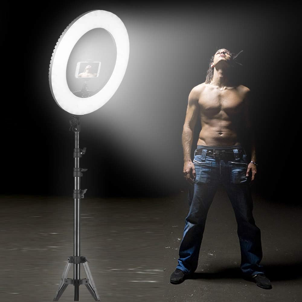 Andoer 18 Inch Dimmable SMD LED Ring Light Kit 48W Stepless Brightess Adjustment 3200K-5600K Lighting Ringlight with Tripod Stand Carrying Bag Cell Phone Holder Hot Shoe Adapter for Video Live