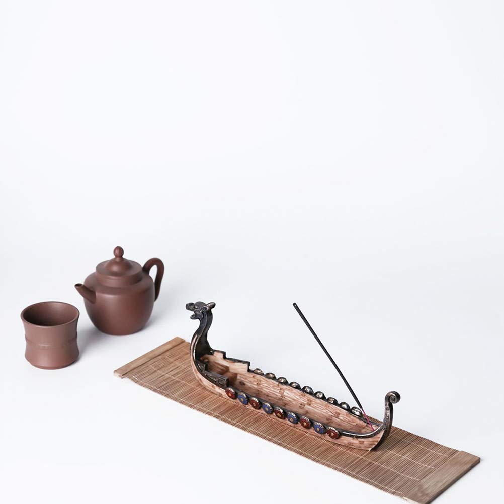 Wiking statki, retro statki ozdoba figurki kolekcjonerskie, model łodzi wikingów z żywicy, może być stosowany jako dekoracja i uchwyt na kadzidełka (24 x 12 x 5 cm)
