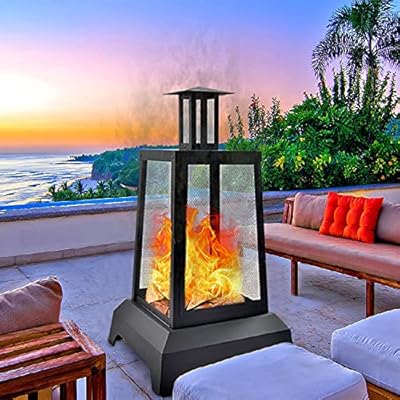 Large Fire Pit Steel Wood Burning Outdoor Fireplace Tower 44" High Big Patio Firepits with Mesh Screen Cover, for Backyard, Garden, Beach, Camping