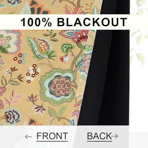 Image of Cloth Fusion Printed 100% Blackout Door Curtains 8 Feet Long Set of 2, Room Darkening Parda with Stainless Steel Grommets for Home Decor (8x4.5 Feet, Yellow Garden)