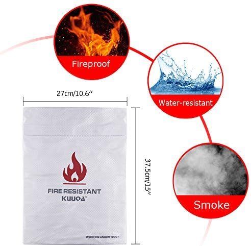 Kuuqa 15" X 10.6" Large Size Fire Resistant Document Bag Fireproof Bag for Cash, Passports, Photos, Valuables and Jewelry Protection