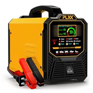 PLXX 12V 24V Car Battery Charger Heavy Duty 0-15A Automatic Smart Trickle Charger with Auto Shutoffs, Repair, Winter Mode, for Automotive Car Truck Motorcycle Lawn Mower Boat Marine AGM