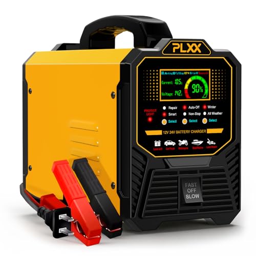 PLXX 12V 24V Car Battery Charger Heavy Duty 0-15A Automatic Smart Trickle Charger with Auto...