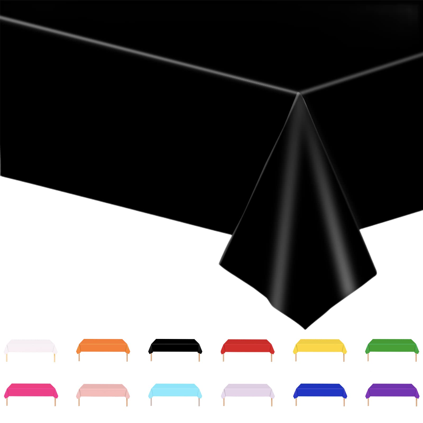 POPOYU Black Party Table Cloth,Large Black Table Cover,137 * 274cm BlackParty Tableware BlackTable Cover Black.Tablecloth for Kids Adults Halloween Birthday Wedding Party SuppliesTable Decoration