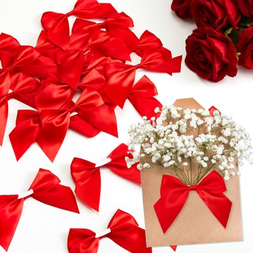 Sinmoe 20 Stück Selbstklebende Satinschleifen Rot