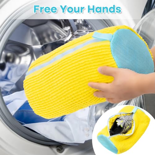 Image of 2 Pack Shoe Washing Machine Bag, Reusable Sneaker Laundry Bag for Washer & Dryer, Shoe Wash Bag with Soft Chenille Microfiber for Running, Tennis & Canvas Shoes