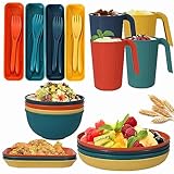 Juego de vajilla irrompible, juego de platos y cuencos de camping para 4 personas, juego de cubiertos de plástico ligero para camping, incluye platos, cuencos, tazas, cubiertos para camping, picnic,
