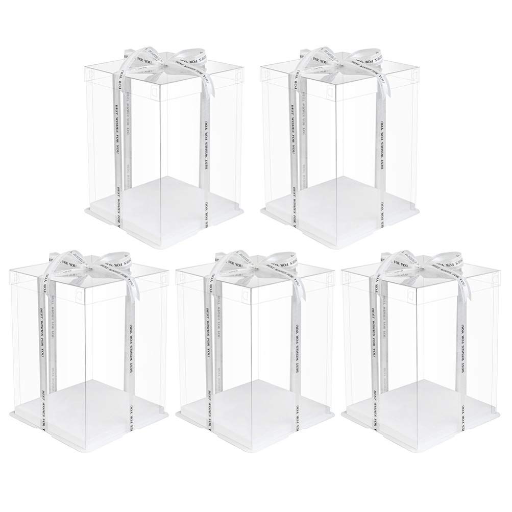 Hemoton 5 cajas transparentes para tartas, caja de regalo de caramelos, contenedor de alimentos, caja de embalaje para cumpleaños, baby shower, boda (cajas de doble capa de 8 pulgadas)