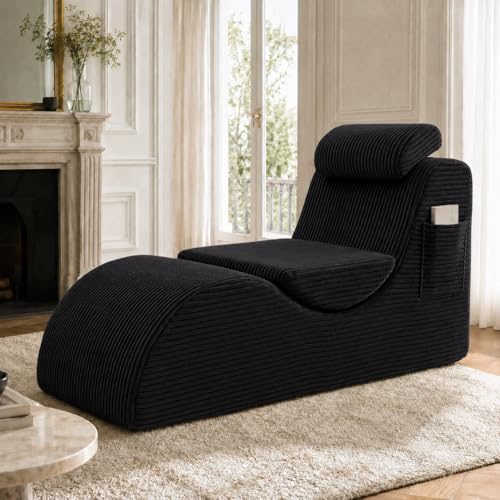 Kuczn Sillón modular de pana con diseño único, sofá Boneless de espuma de compresión altamente elástica, cojín extraíble y bolsillo lateral, para salón y dormitorio