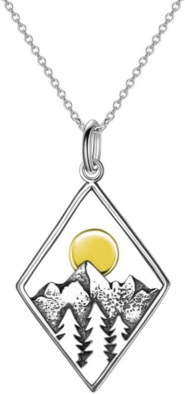 PELOVNY Christmas Gifts 3D Mountain Range Necklace for Women Sterling Silver Wandering River Mountain Valley Sunset Pendant Necklace Nature Jewelry Gift for Nature Lovers and Climbers