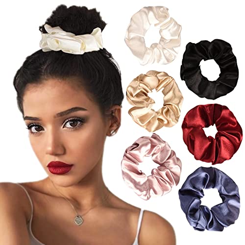 Satin Scrunchies for Hair, Smilco 6 Pack Satin Hair Ties, Smoother and Softer than Silk, Satin Scrunchie for Curly Hair, Hair Accessories for Women Teenage Girls Ponytail Holders