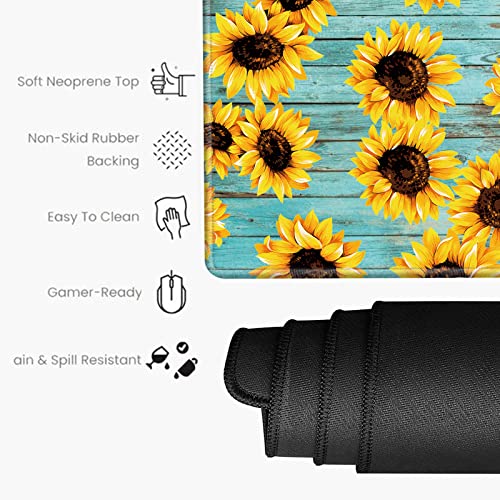 Image of Sunflower Mouse Pad 24x12 Desk Mat Large Mousepad Desk Pad Big Computer Mat Non Slip Base Long Gaming Mouse Mat for Wireless Mouse Women Girl Work