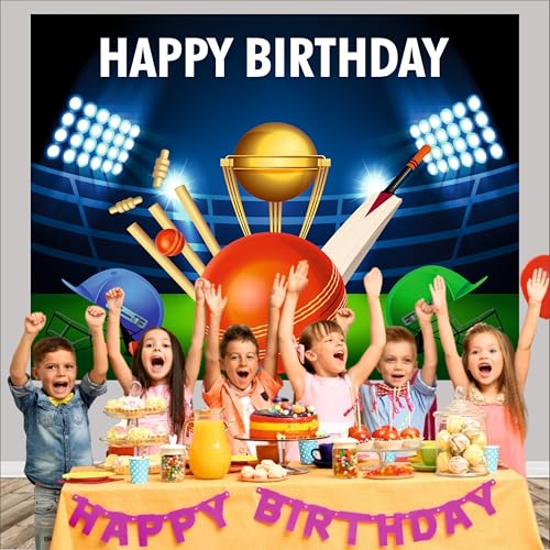 Image of Cricket Birthday Backdrop 5x4 Ft | Backdrops for Decoration | Birthday Decoration Backdrop | Banner for Kids Theme Party
