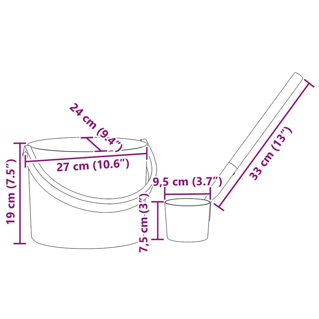 Mangloder - Set di accessori per sauna, 2 pezzi, in alluminio e legno di pino, secchio per infusione da 7 l, con paletta per cabina a infrarossi, sauna finlandese, benessere, relax, interni