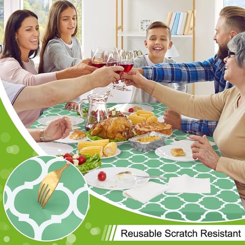 Image of Smiry Rectangle Table Cloth, Flannel Backed Vinyl Tablecloth, 52 inchx70 inch | Waterproof Plastic Tablecloths, Wipeable Table Cover for Dining, Indoor and Outdoor (Sage Green)
