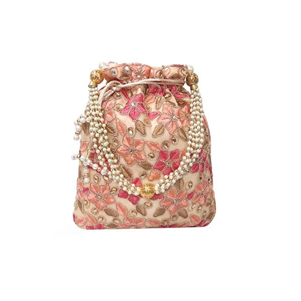 DUCHESS Women's Polti Bag with Pearl Handle and Tassel - Bridal Ethnic Traditional Casual Purse/Clutch/Handbag, 20 L X 2 W X 23 H Cm