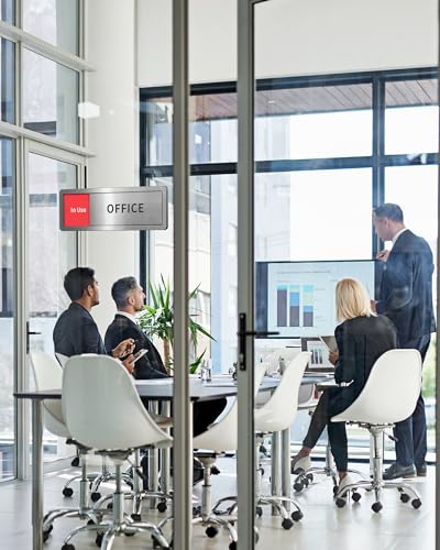 Image of Office Door Signs, Meeting Room Sign with Available and In Use Privacy Slider, Meeting in Progress Door Sign, Self Adhesive Conference Room Door Signs,Occupied Vacant Indicator for Business Office
