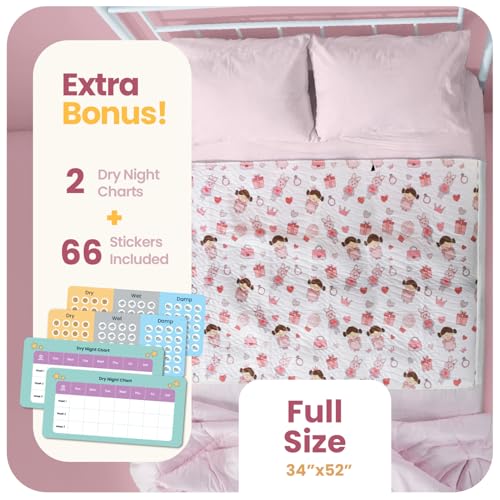 Image of IMPROVIA Pee Pads for Kids - Bed wetting Pads for Kids Potty Training Bed mats for Toddlers Waterproof Reuseable Washable Absorbent, Non Slip - Doll Design - Full Size 34 inchx52 inch