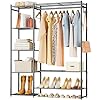 Wardrobe Closet Portable Clothing Rack for Hanging Clothes Free Standing Closet Organizers and Storage System with 4 Tiers Shelves for Cloakroom Bedroom Black