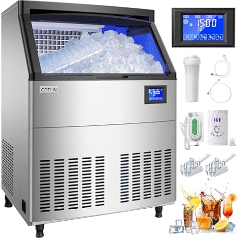 COTLIN Commercial Ice Maker Machine 320LBS/24H with 100LBS Storage Bin, 26” Air Cooled Under Counter Ice Machine with 10LBS Ice Bags Freestanding Clear Cube Ice Maker for Home Bar Restaurant, 115V Cover