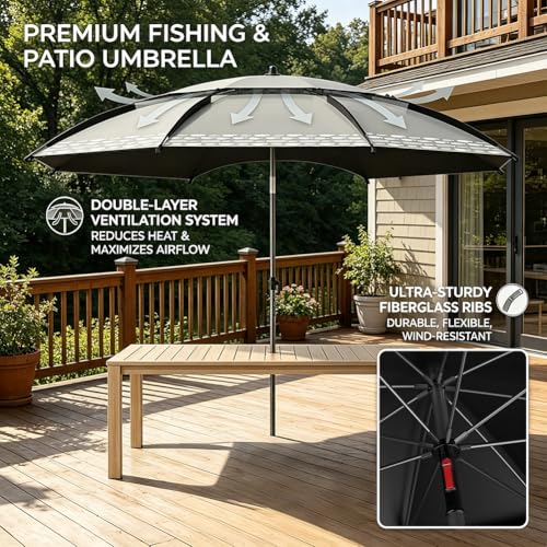Parasol de plage orientable 360° et léger de 2m pour abri de pêche et sable