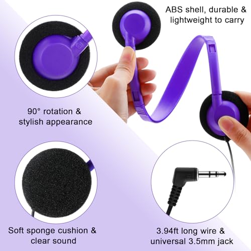 Yunsailing 30 Pack Bulk Headphones Set Over Ear Headphones with Adjustable Headband 3.5mm Plug Headsets Earphones for Learning Program, Computer Lab, Library, Testing & Multimedia Use (Purple) by Yunsailing - Image 3