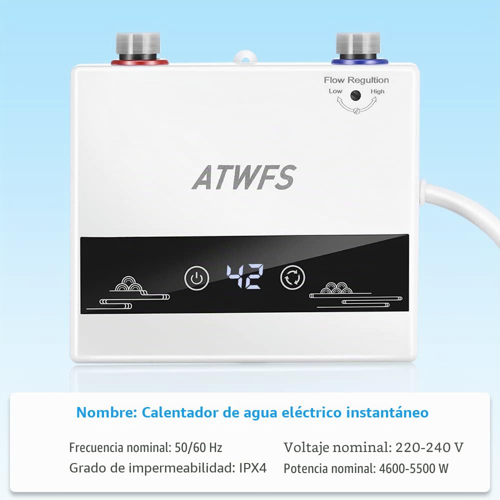 220V Pequeño Calentador Eléctrico de Agua Instantáneo, 4600W IPX4 Resistente al Agua Calentamiento Rápido Temperatura Constante Calentador Instantáneo de Agua para Cocina Baño (Con ducha)
