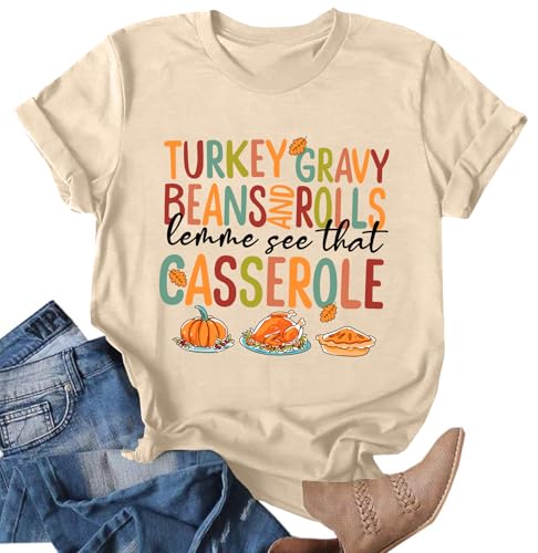 Image of Thanksgiving Shirts Women Turkey Gravy Beans and Rolls Tshirts Funny Turkey Graphic T-Shirt Family Thanksgiving Tops