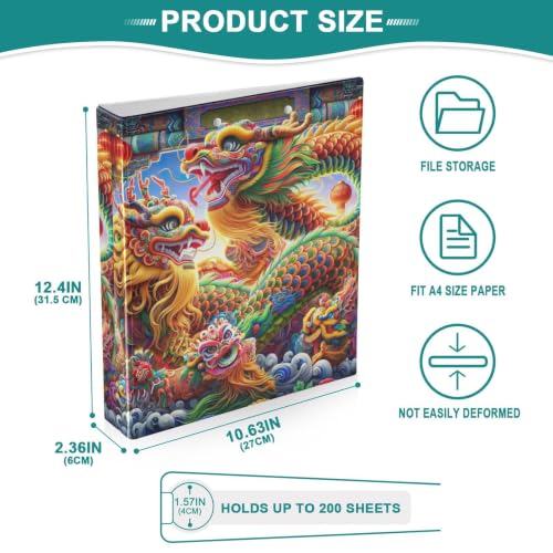 Classeur à trois anneaux dragon chinois anti-cornes pour grand volume bureau - 5