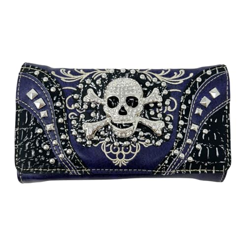 Lucazzi Skull Wristlet Wallet for Women - Crossbody Bag Gothic Purse - Purple