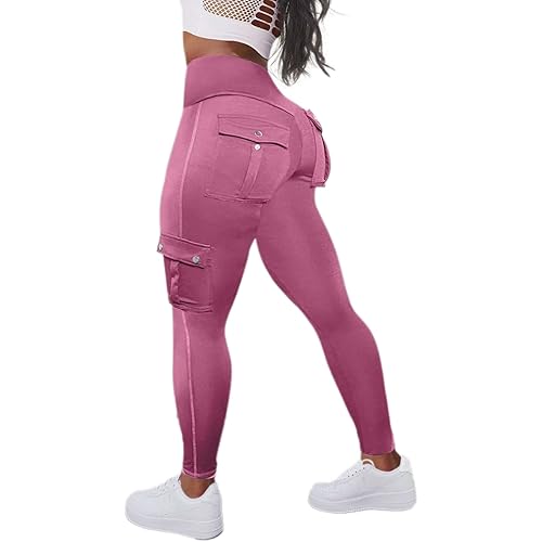 Flamingals Butt Lifting Leggings with Flap Pockets Workout Cargo Leggings for Women
