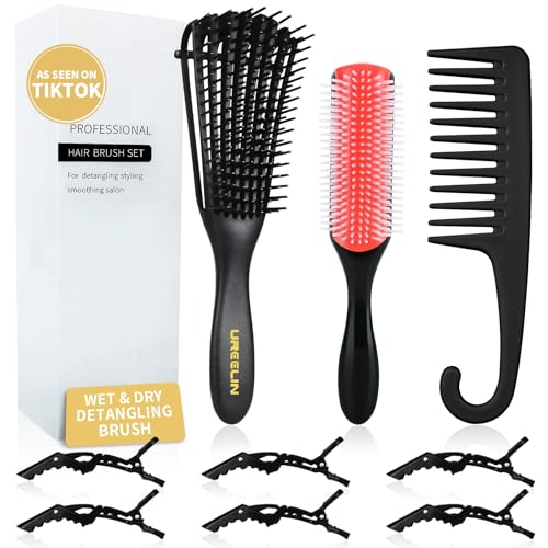 Hair Brush set for Curly, Detangling Hair Brush for Afro America/African Hair Textured 3a to 4c, Detangler Brush for Women Men Kids Styling Defining (Black)
