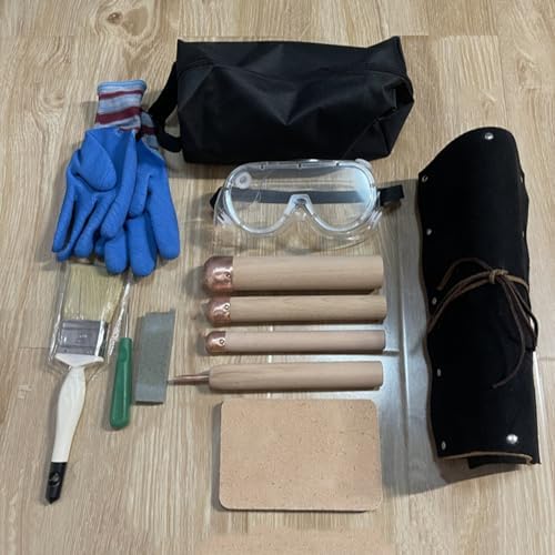 Kit di 12 Strumenti per La Lavorazione Dellossidiana, con Tampone in Pelle Bovina per La Scheggiatura, Ideale per Professionisti E Principianti, per La Lavorazione A Beechwood Handle