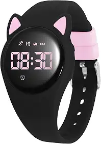 Bigmeda Relógio Infantil, Esportivo Digital Com Despertador, Cronômetro, Rastreador De Atividades À Prova D'Água, Sem Aplicativo, Para Crianças 5 A 12 Anos (Meheipin - Preto E Rosa)
