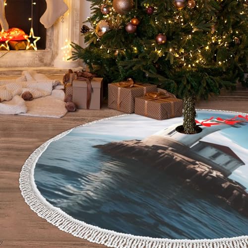 Jupe de sapin de Noël à pompons grand tapis de décoration maison vacances océan - 2