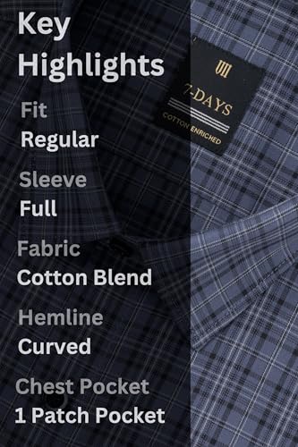 Image of 7-DAYS Men's Premium Checks Formal Shirt - Cotton Rich, Regular Fit, Full Sleeve, with Pocket, Wrinkle Resistant - Stylish Office & Everyday Wear.