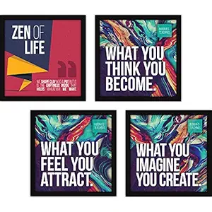 FATMUG Motivational Wooden Framed Wall Poster for Room Home and Office Decor (Large) -Set of 4