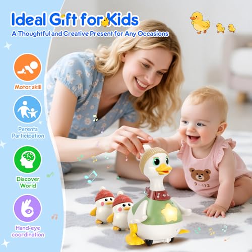 Image of KETIEE Baby Toys 6-12 Months Musical Dancing Duck Set | Tummy Time Crawling Toy with Lights and Sounds, 3 Interactive Ducks for Sensory Development, Gift for 1-3 Year Old Boy Girl