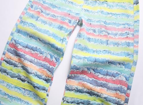 Men's Casual Summer High-Waisted Wide-Leg Multicoloured Watercolour Stripe Jeans Pants3