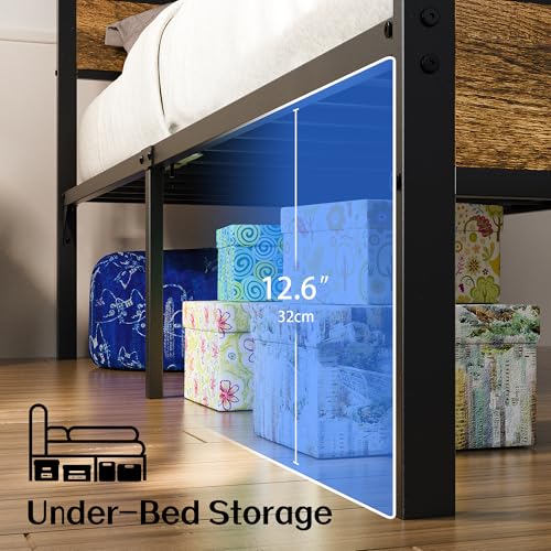 Image of Liians Twin Bed Frame with Storage Headboard USB Charging Station, Smart LED Lights, Metal Platform Bed Easy Assembly, No Box Spring Needed