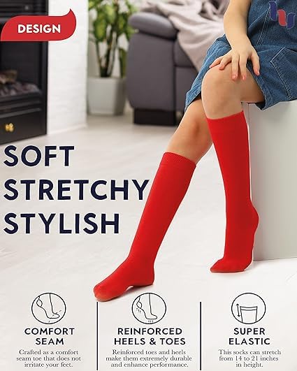 Image of WKLOUYHE Kid's Knee High Cotton Socks for Girls Boys and Toddlers, Solid Color Long School Uniform Socks Pack Of 04